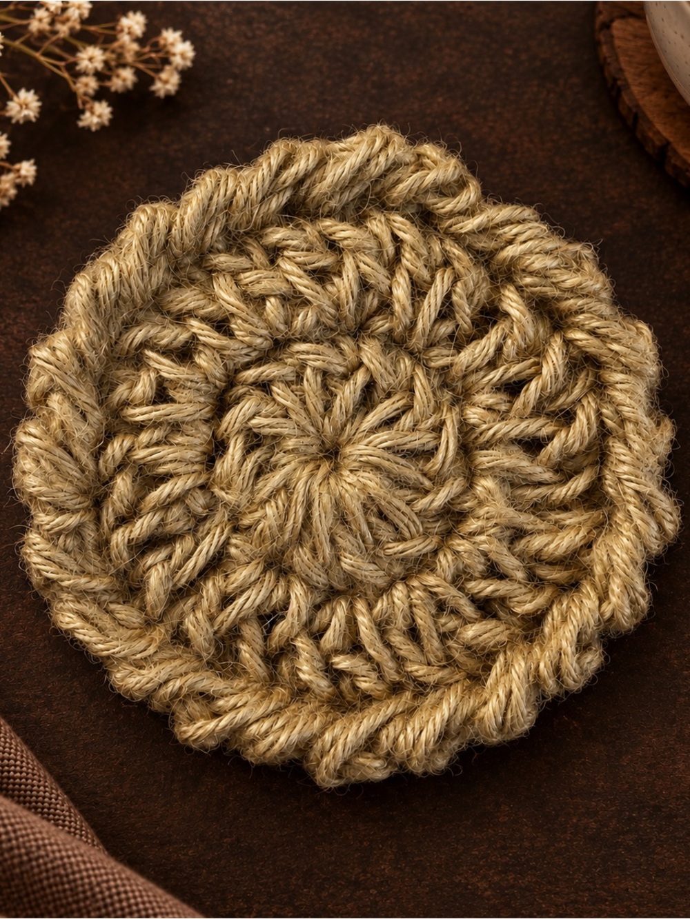 Handcrafted Jute Coaster - Natural Tan Home Accent